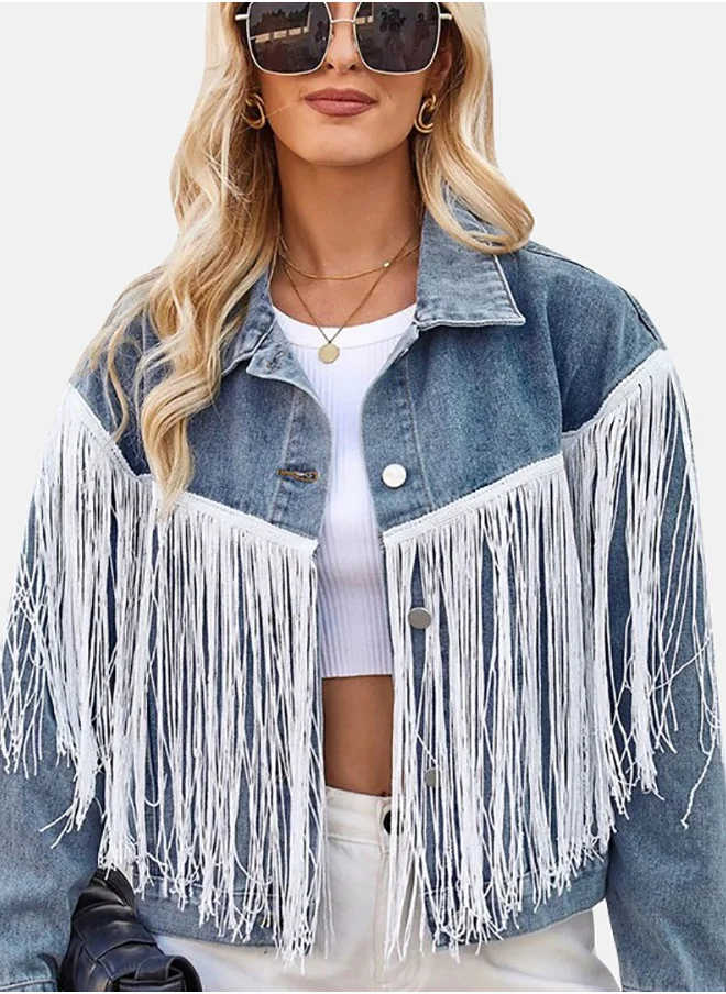 يونيكي Blue Collared Long Sleeve Denim Jacket