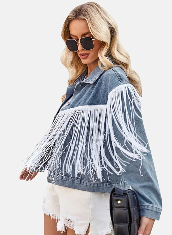 يونيكي Blue Collared Long Sleeve Denim Jacket