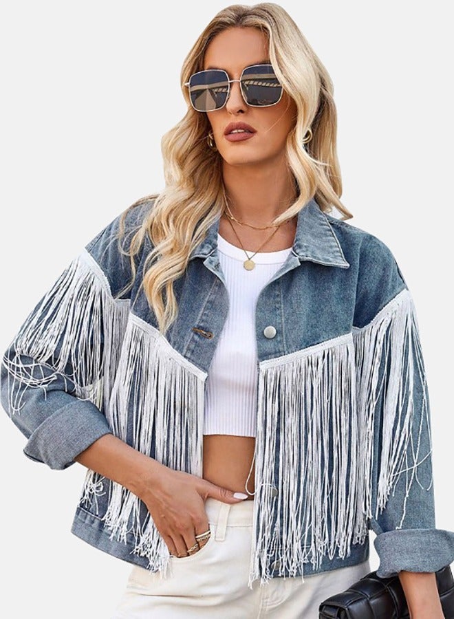 يونيكي جاكيت جينز أزرق بأكمام طويلة وياقة - Image 4