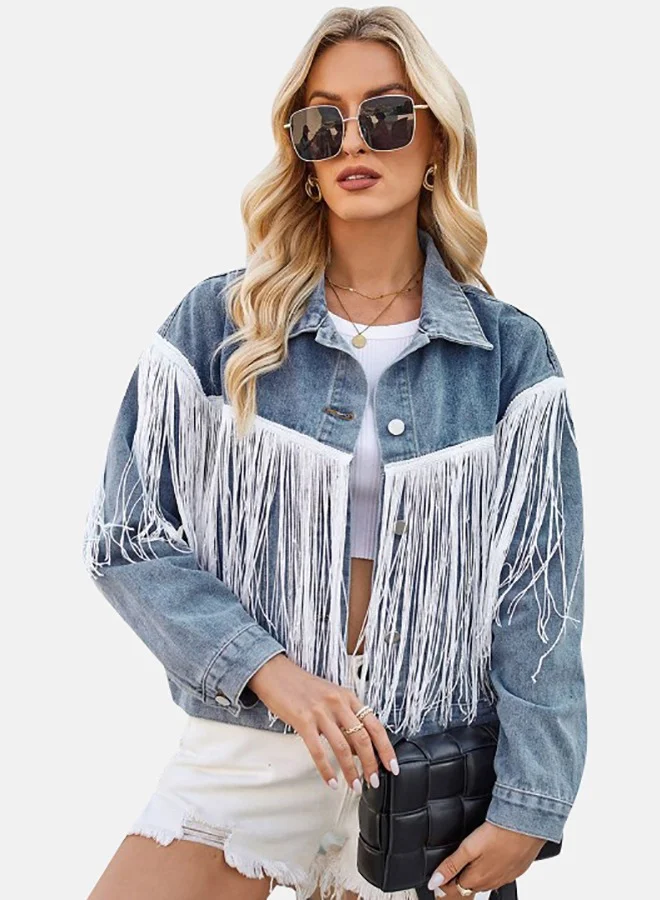 يونيكي Blue Collared Long Sleeve Denim Jacket