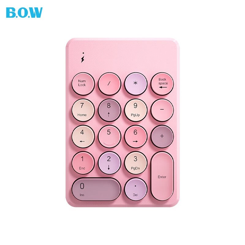 BOW Hangshi K155 اللاسلكية الرقمية البسيطة لوحة المفاتيح ، مكتب المحاسبة المالية ، الرجعية جولة كاب ، الخارجية الكمبيوتر المحمول سطح المكتب العالمي لوحة المفاتيح ، قزحي الألوان الوردي - Image 1