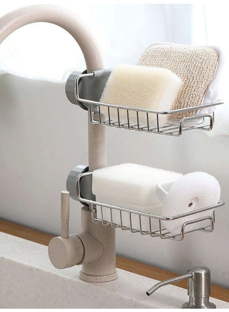 Sink Caddy Sponge Holder, Single Layer Stainless Steel Faucet Storage Rack, Kitchen Organizer for Dishcloth and Cleaning Brush Shower Soap Bathroom or - Image 1