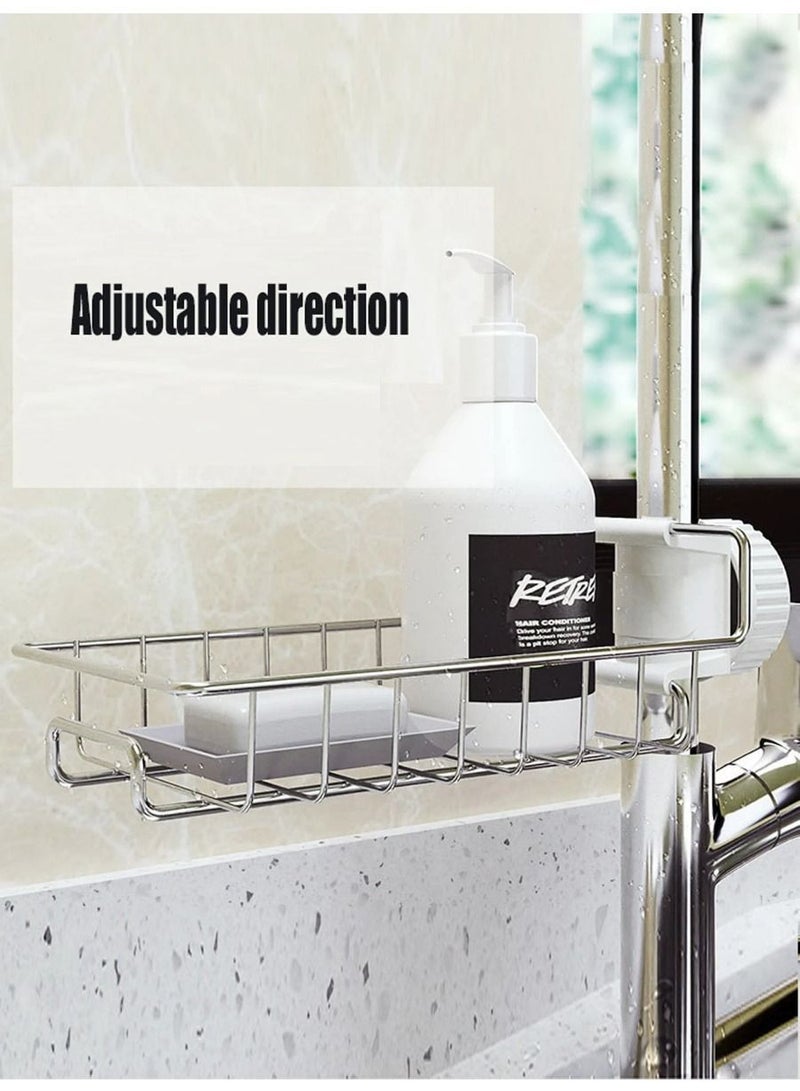 Sink Caddy Sponge Holder, Single Layer Stainless Steel Faucet Storage Rack, Kitchen Organizer for Dishcloth and Cleaning Brush Shower Soap Bathroom or - Image 4