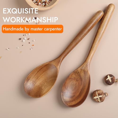 GinSent Kitchen Wooden Cooking Spoon, Solid Acacia Wood Serving Spoons for Mixing Stirring, Nonstick Kitchen Utensils Tableware Ladle Scoop for Soup Stews Salad Pasta Sauce Chili (2 Pieces) - Image 4