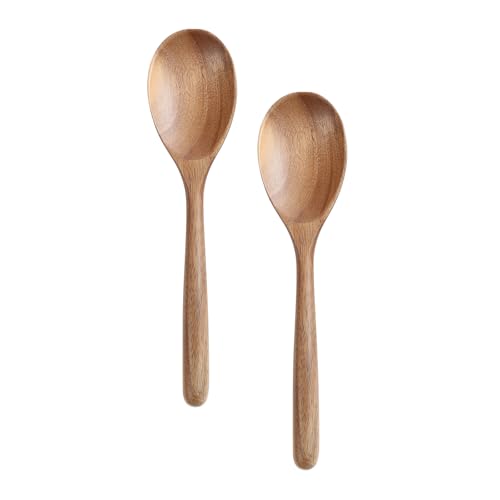 GinSent Kitchen Wooden Cooking Spoon, Solid Acacia Wood Serving Spoons for Mixing Stirring, Nonstick Kitchen Utensils Tableware Ladle Scoop for Soup Stews Salad Pasta Sauce Chili (2 Pieces) - Image 1