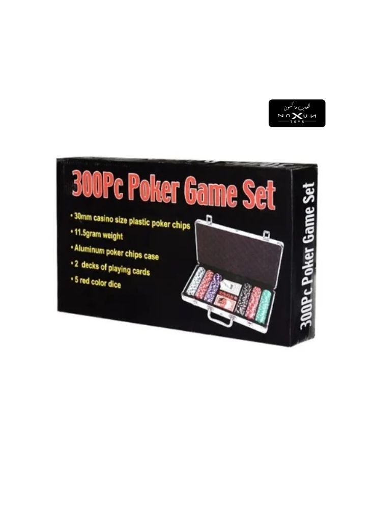 بريميم طقم لعبة البوكر ٣٠٠ قطعة – رقائق كازينو وبطاقات ونرد في حقيبة ألمنيوم - Image 1