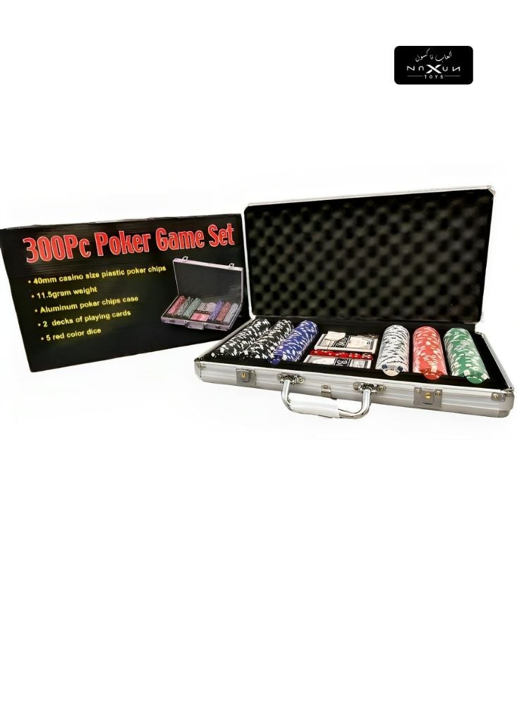 بريميم طقم لعبة البوكر ٣٠٠ قطعة – رقائق كازينو وبطاقات ونرد في حقيبة ألمنيوم - Image 2