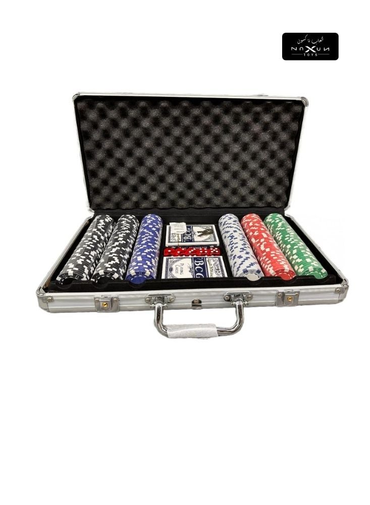 بريميم طقم لعبة البوكر ٣٠٠ قطعة – رقائق كازينو وبطاقات ونرد في حقيبة ألمنيوم - Image 3