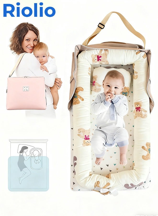 ريوليو سرير طفل محمول وقابل للطي من القطن مع وسادة – سرير مهد قابل للطي، وسادة استلقاء للأطفال، سرير سفر للرضع وحديثي الولادة، عش طفل محمول، فراش طفل متنقل. - Image 1