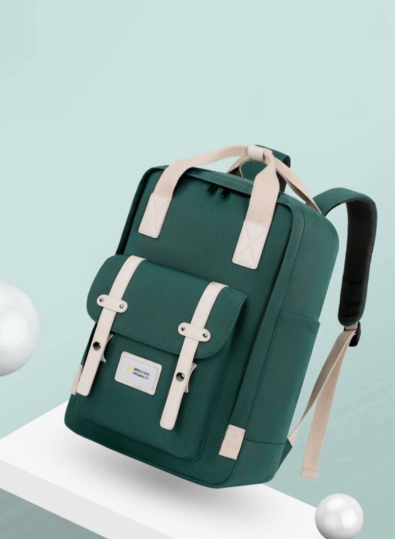 Backpack 15.6 Inch, School Laptop Backpack Unisex, Waterproof, Large Capacity, Durable Business Backpack, Organised Storage, Green