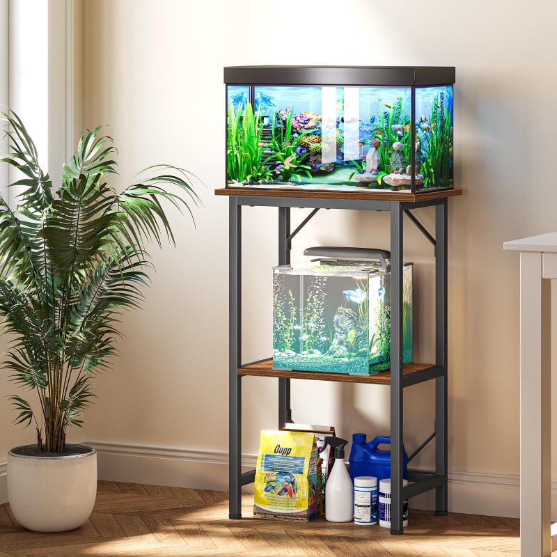 Snughome 10 Gallon Fish Tank Stand, Aquarium Stand 2-Tier Storage Shelves, Heavy Duty Terrarium Stand for Home Office Fish Tank Shelf, 20.47" L x 11.02" W x 30.7" H, Rustic Brown - Image 3