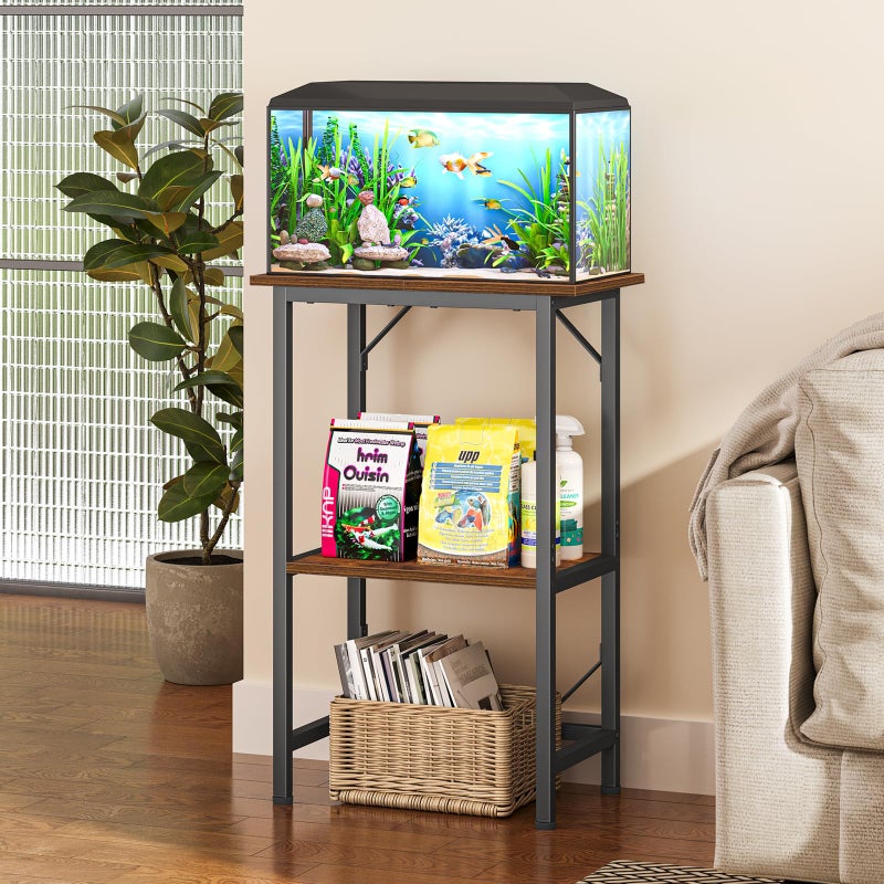 Snughome 10 Gallon Fish Tank Stand, Aquarium Stand 2-Tier Storage Shelves, Heavy Duty Terrarium Stand for Home Office Fish Tank Shelf, 20.47" L x 11.02" W x 30.7" H, Rustic Brown - Image 2