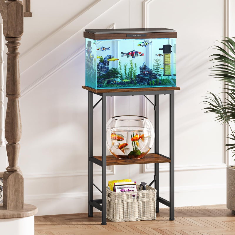 Snughome 10 Gallon Fish Tank Stand, Aquarium Stand 2-Tier Storage Shelves, Heavy Duty Terrarium Stand for Home Office Fish Tank Shelf, 20.47" L x 11.02" W x 30.7" H, Rustic Brown - Image 4