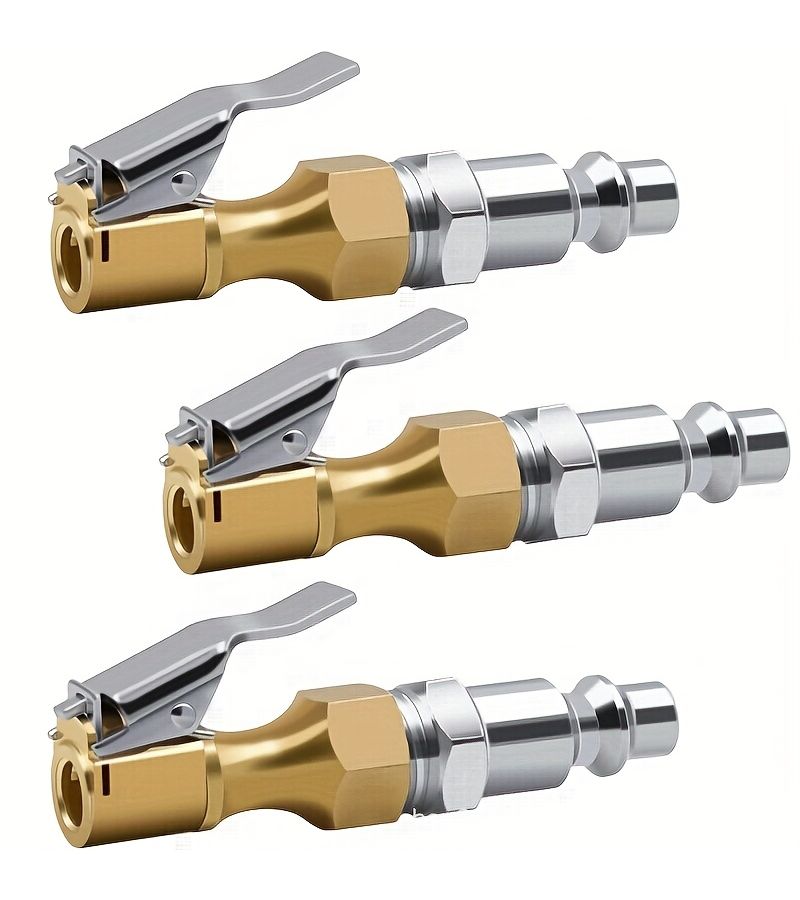 3pcs Heavy Duty Air Chuck With Lock On Clip For Schrader Valve - Image 1