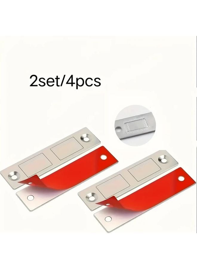 2 Sets of 4pcs Silvery Magnetic Door Strips No Drill Invisible Wardrobe Cabinet Catch - Image 2