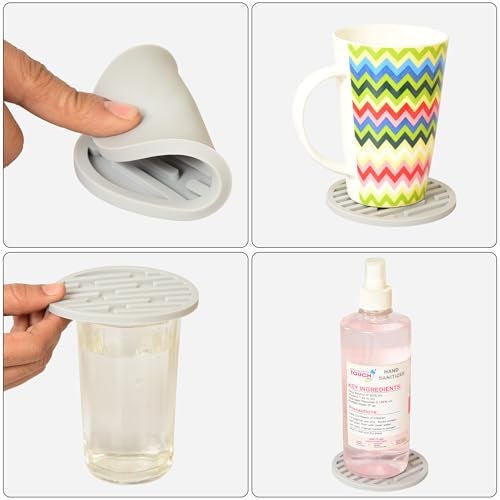iDream Silicone Coaster & Pot Holder Set | Heat-Resistant, Non-Slip and Stylish Coasters for Dining Table | Perfect for Hot Pots, Cups, Mugs and Kitchen Accessories - Pack of 4 (Grey) - Image 4