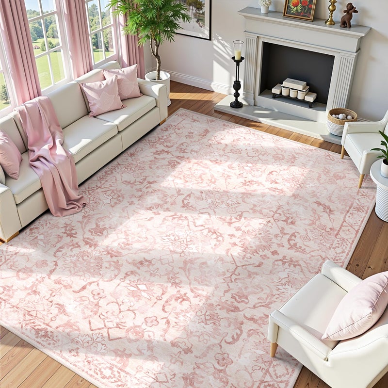Deerly Pink Area Rugs 8x10 Rugs for Living Room, Traditional Washable Rugs for Bedroom Distressed Large Area Rug Living Room Rug Non Slip Rug Carpet for Dining Nursery - Image 2