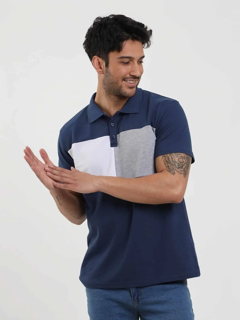 Dufy Navy Blue Men's Slim Fit Patterned Polo Neck Tshirt - 105289