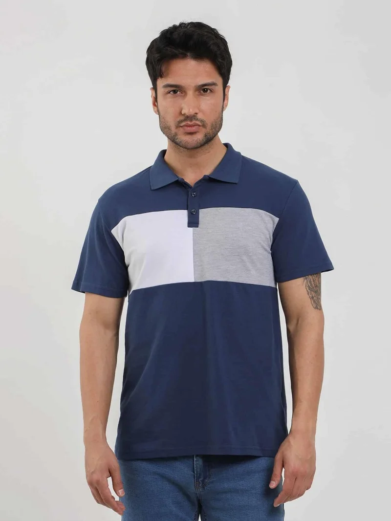 Dufy Navy Blue Men's Slim Fit Patterned Polo Neck Tshirt - 105289