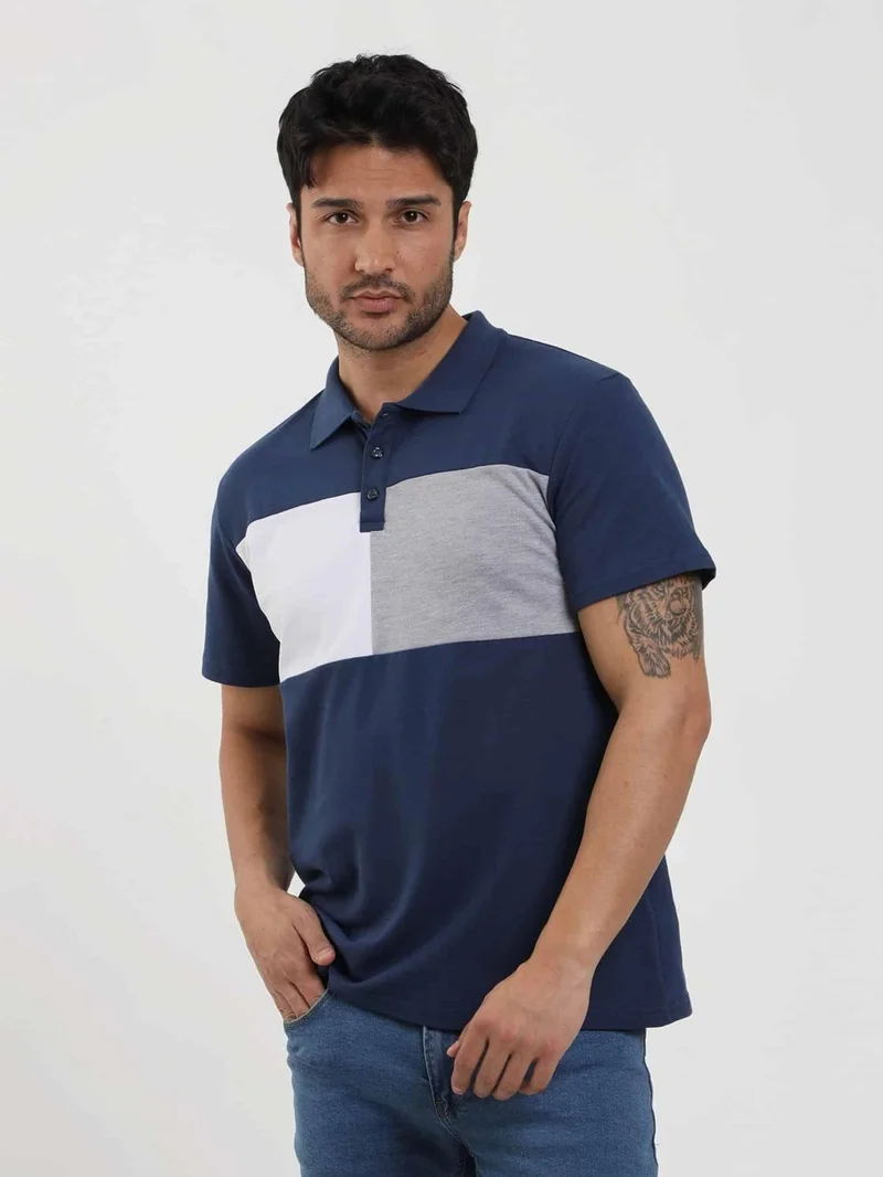 Dufy Navy Blue Men's Slim Fit Patterned Polo Neck Tshirt - 105289
