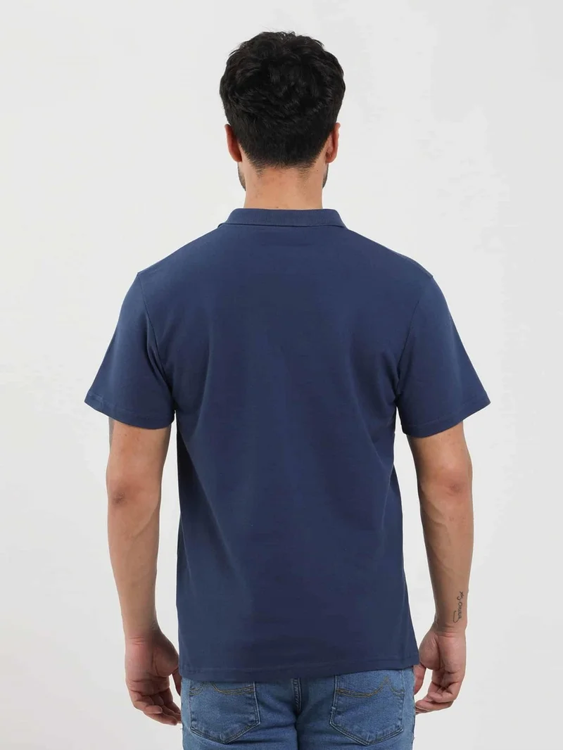 Dufy Navy Blue Men's Slim Fit Patterned Polo Neck Tshirt - 105289