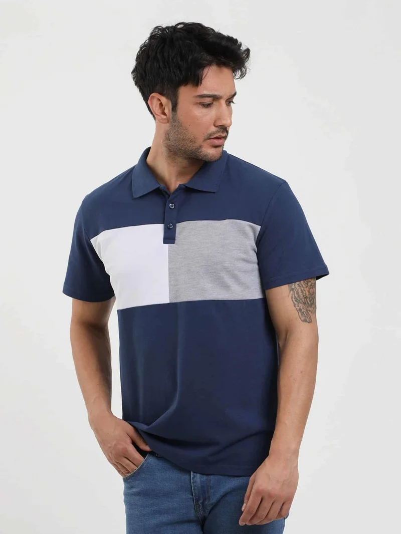 Dufy Navy Blue Men's Slim Fit Patterned Polo Neck Tshirt - 105289