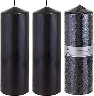 MEGA CANDLES Mega Candles 3 pcs Unscented Black Round Pillar Candle, Pressed Premium Wax Candles 3 Inch x 9 Inch, Home - Image 1