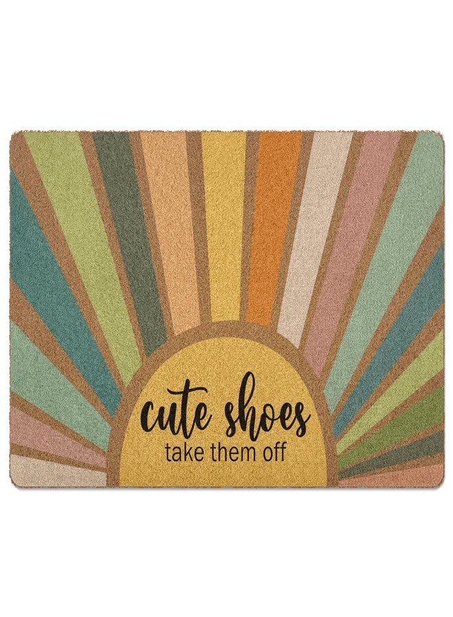 huester Shoes Off Doormat, Boho Sunshine Funny Welcome Door Mat, Cute Shoes Take Them Off Colorful Sunshine Decorative Home Indoor Outdoor Porch Front Door Entrance Outside Welcome Doormat, 17x30 Inch - Image 1