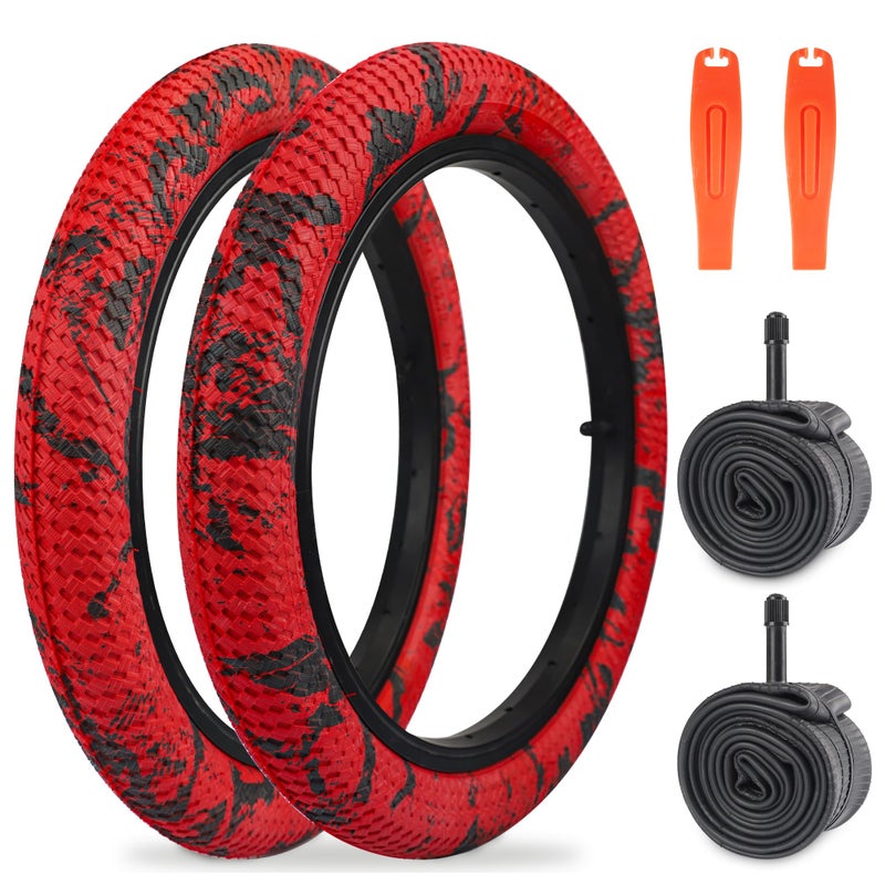 WEEROCK Bike Tire 16 Inch Tires (56-305) 2 Pack 16 x 2.1 Folding Bead Replacement Tyre with Inner Tubes for 16" Bicycles, Kid Bike, MTB, Mountain Bike, BMX, Red Black - Image 1