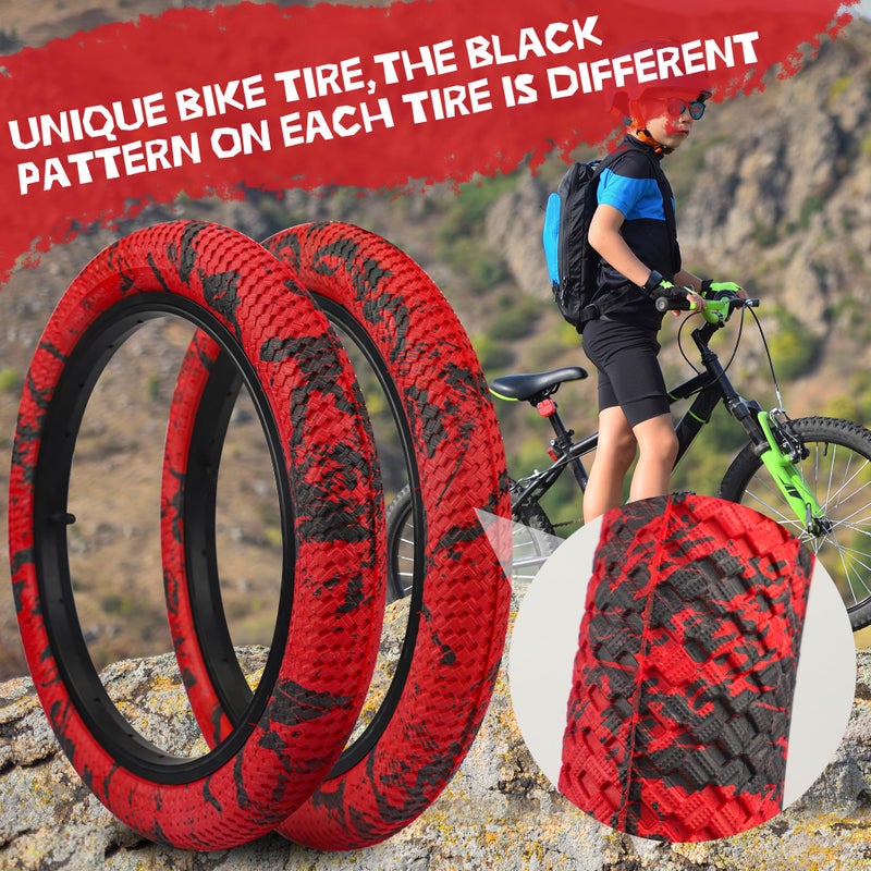 WEEROCK Bike Tire 16 Inch Tires (56-305) 2 Pack 16 x 2.1 Folding Bead Replacement Tyre with Inner Tubes for 16" Bicycles, Kid Bike, MTB, Mountain Bike, BMX, Red Black - Image 3