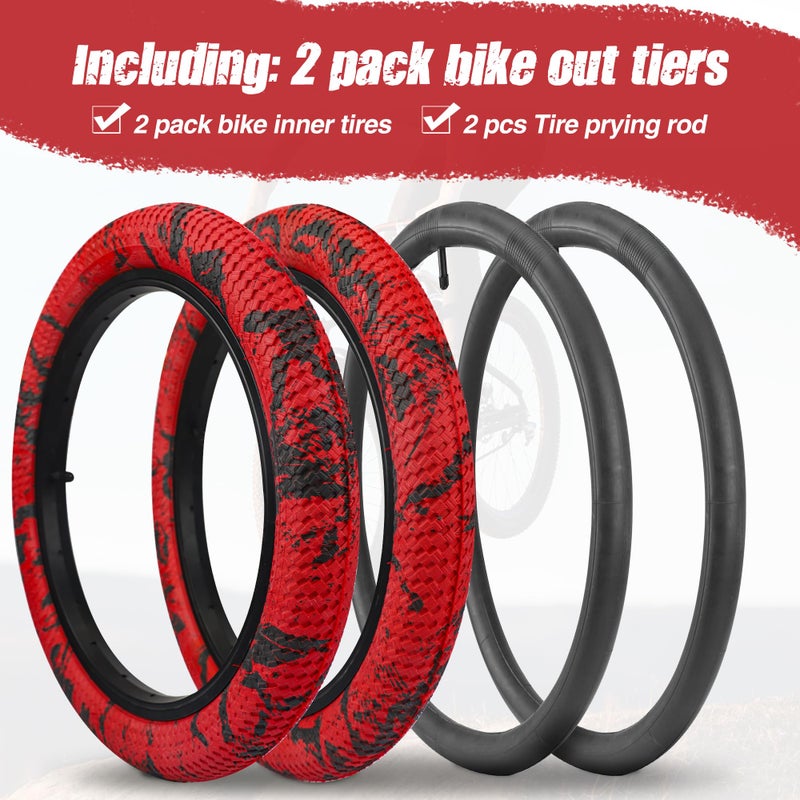 WEEROCK Bike Tire 16 Inch Tires (56-305) 2 Pack 16 x 2.1 Folding Bead Replacement Tyre with Inner Tubes for 16" Bicycles, Kid Bike, MTB, Mountain Bike, BMX, Red Black - Image 2