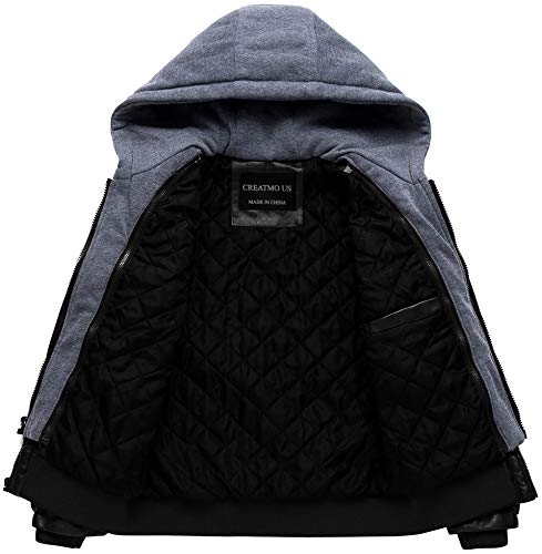 CREATMO US Men's Faux Leather Jacket Vintage Motorcycle Jacket Fall Jacket Casual Trench Coat Black S - Image 3