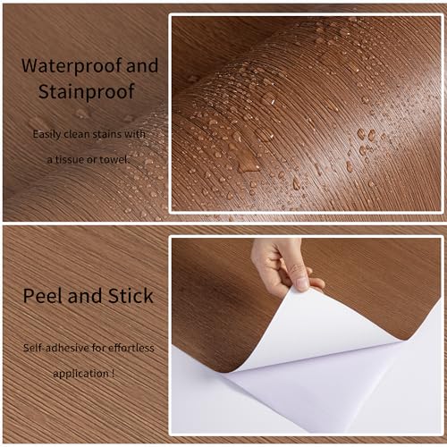 Haimin Wallpaper (24in X 393in) Wood Contact Paper Peel and Stick Self-Adhesive and Removable Wallpaper for Cabinet Wall Furniture Countertop Kitchen Room Wood Grain Wall Paper (Brown (03)) - Image 2