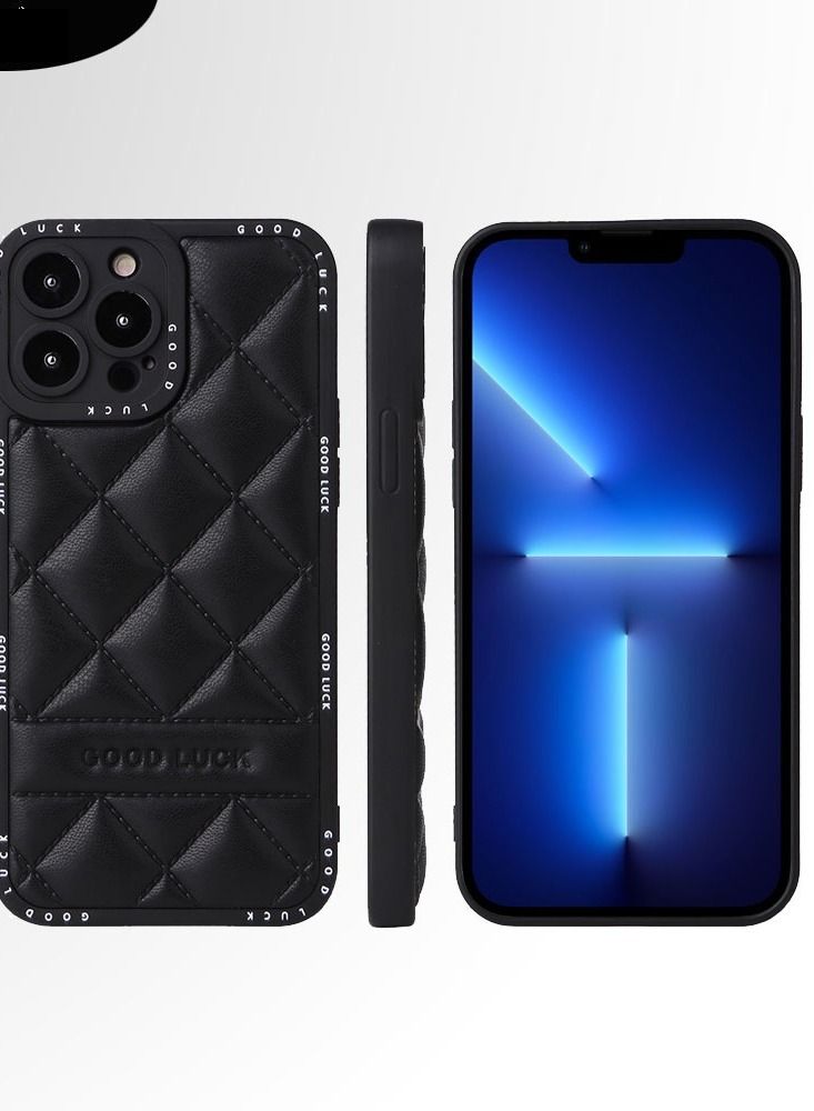 Loquat Apple Iphone Lingge Leather Phone Case Back Cover Black - Image 3