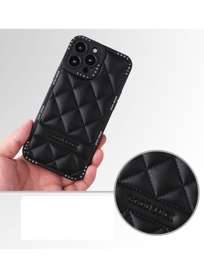 Loquat Apple Iphone Lingge Leather Phone Case Back Cover Black - Image 2