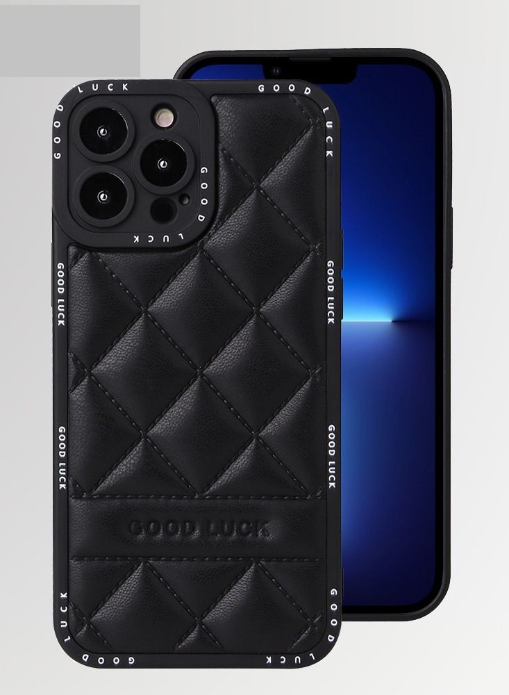 Loquat Apple Iphone Lingge Leather Phone Case Back Cover Black - Image 1