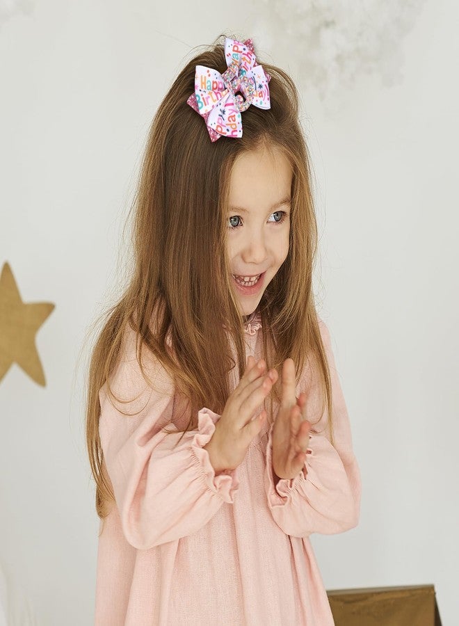 Miroksh 4" Glitter Happy Birthday Hair Bow Clips for Girls Ages 1-6, Pink Ribbon Cheer Bow Barrettes Alligator Hairpins, Confetti Ice Cream Party Dress Accessories, Her 5th Birthday Gift - Image 4