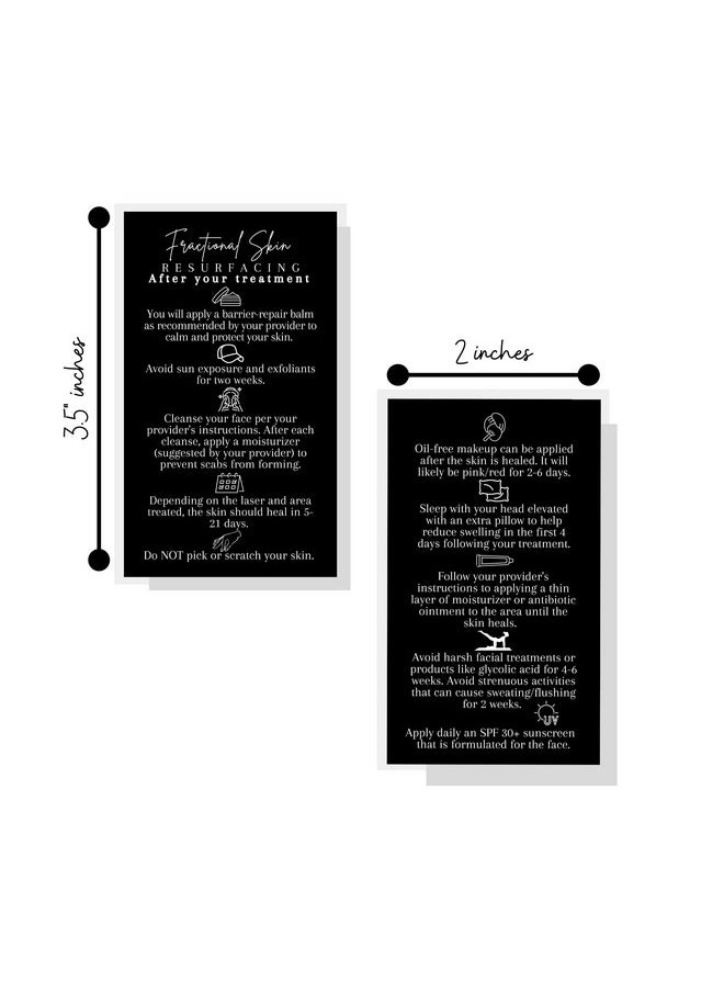 Lashicorn Fractional Skin Resurfacing Post Treatment Aftercare Card | 50 Pack | 2X3.5” Inches Business Card | Laser Therapy Supplies | Black & White Design  - Image 2