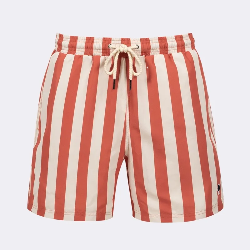 Faguo Mimizan Ecru & Terracota Stripes Swim Shorts