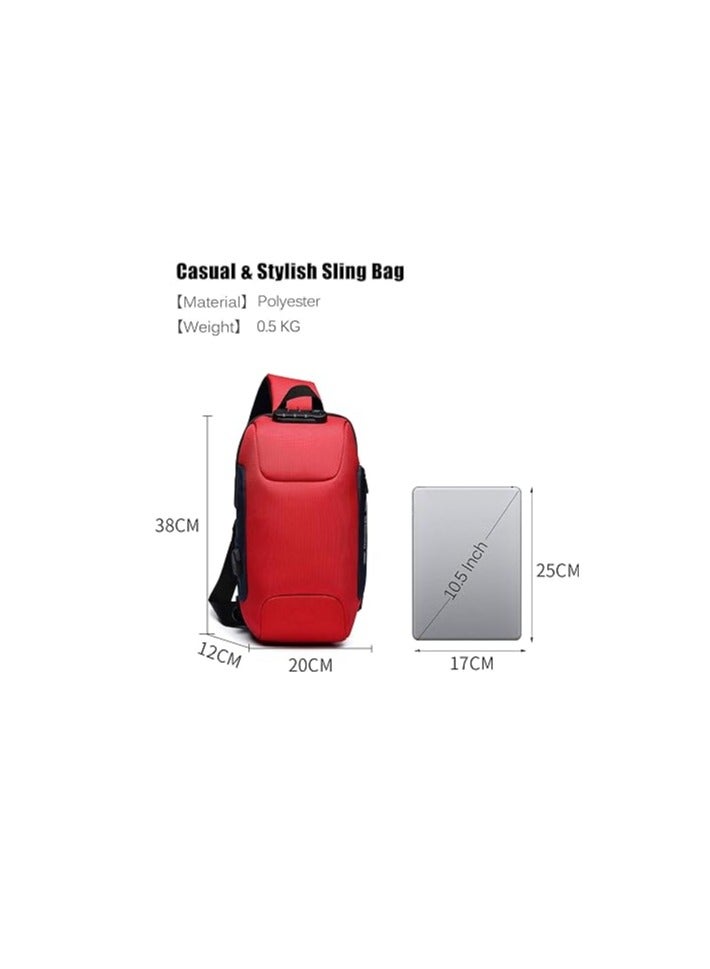 FANDARE Anti theft sling bag, new men's bag with USB charging port, reflective stripes, shoulder bag, bicycle camping and cycling day bag, waterproof polyesterï¼ŒL - Image 2
