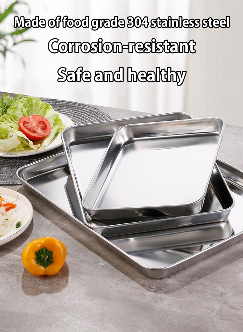 لوبيتيز ورقة الخبز وعاء مجموعة من 3 ، 9/12/16 بوصة علبة الفرن الفولاذ المقاوم للصدأ دائمة وقوية غير سامة وثقيلة الوظائف وسهلة التنظيف مناسبة للمطبخات المنزلية ، وتقديم الطعام التجاري ، والتخييم في الهواء الطلق - Image 5