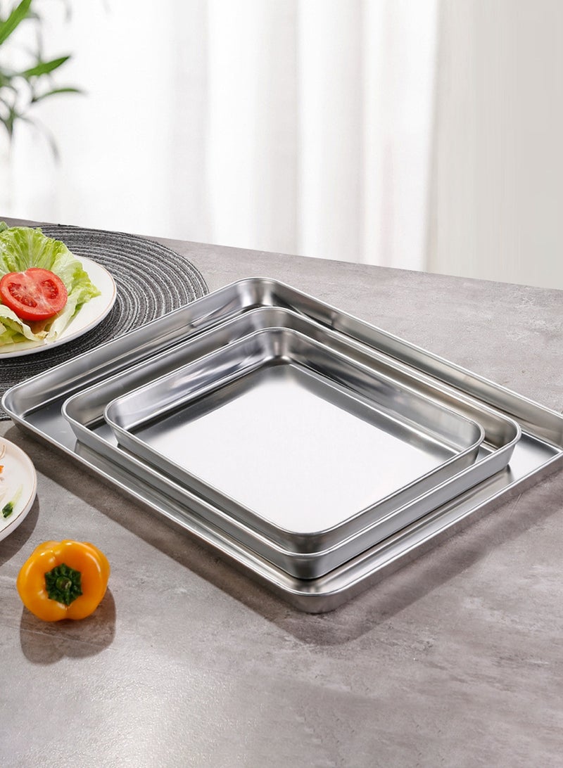 لوبيتيز ورقة الخبز وعاء مجموعة من 3 ، 9/12/16 بوصة علبة الفرن الفولاذ المقاوم للصدأ دائمة وقوية غير سامة وثقيلة الوظائف وسهلة التنظيف مناسبة للمطبخات المنزلية ، وتقديم الطعام التجاري ، والتخييم في الهواء الطلق - Image 3