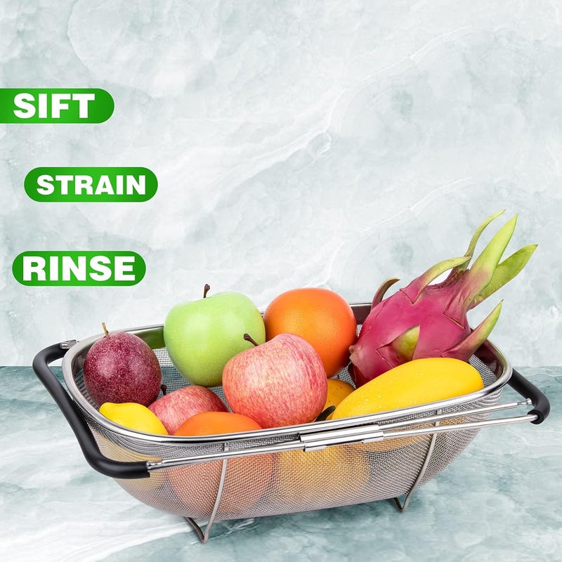 SEYROLIN Over The Sink Colander Stainless Steel for Kitchen Sink with Rubber Grip Handle Fine Mesh Strainer Baskets Kitchen Colander for StrainDrainRinse VegetablesFruits - Image 4