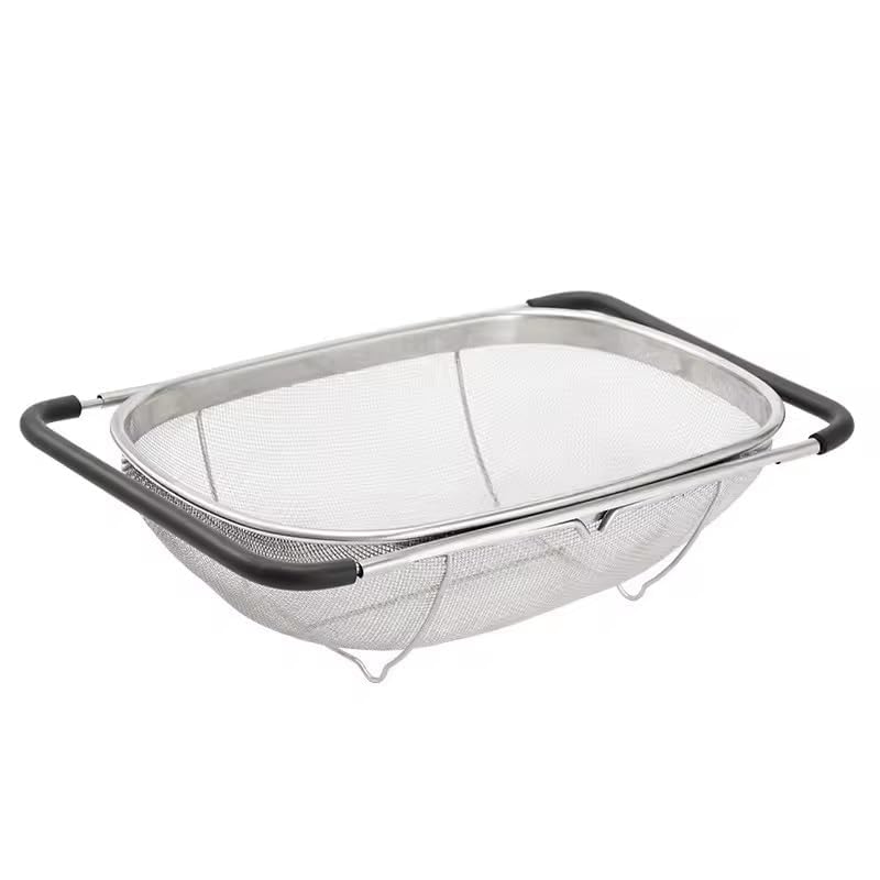 SEYROLIN Over The Sink Colander Stainless Steel for Kitchen Sink with Rubber Grip Handle Fine Mesh Strainer Baskets Kitchen Colander for StrainDrainRinse VegetablesFruits - Image 1