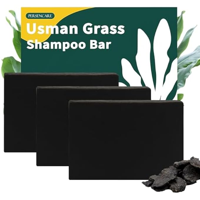 3 Pcs Natural Usma Grass Routine Shampoo Bar for Men and Women Hair Loss, Gray Hair Reverse Solid Shampoo, Black Polygonum Castor Oil Usman Soap for Grey Reducing, Thickening & Darkening Bar