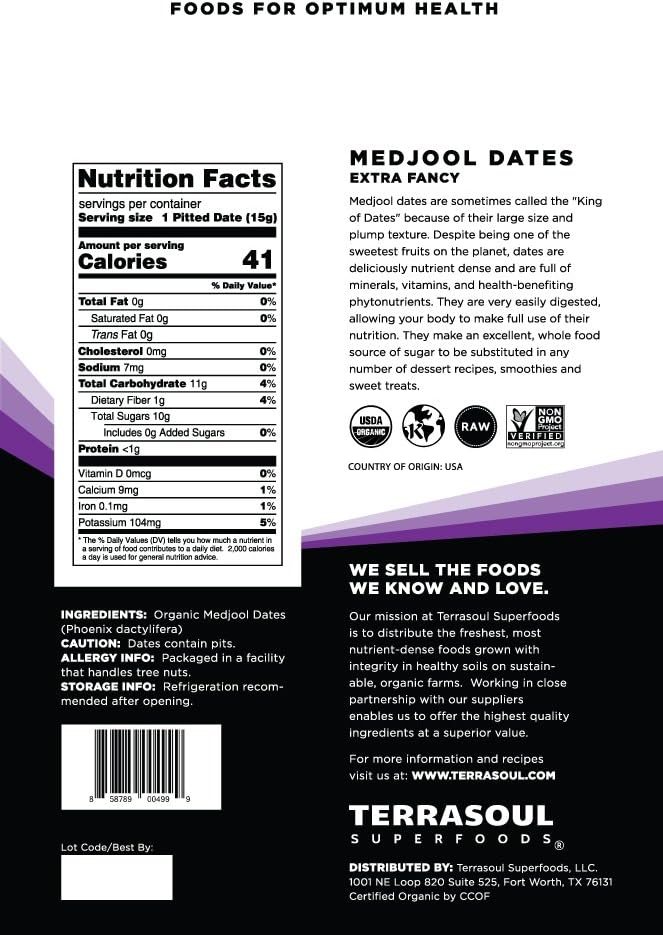 Terrasoul Superfoods Organic Medjool Dates - Extra Fancy, Soft Chewy Texture, Sweet Caramel Flavor, 2 Lbs - Image 2