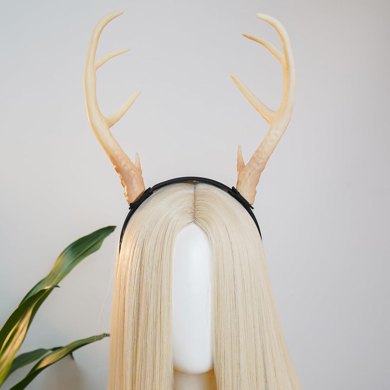 MOSTORY Antler Headband for Adult - White Reindeer Antlers Headband for Cosplay Photo Shoot, Deer Horns Hairband for Holiday Party Reindeer Costume Renaissance Renfaire (Detachable) - Image 2