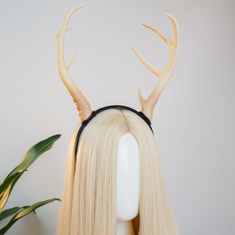 MOSTORY Antler Headband for Adult - White Reindeer Antlers Headband for Cosplay Photo Shoot, Deer Horns Hairband for Holiday Party Reindeer Costume Renaissance Renfaire (Detachable) - Image 3