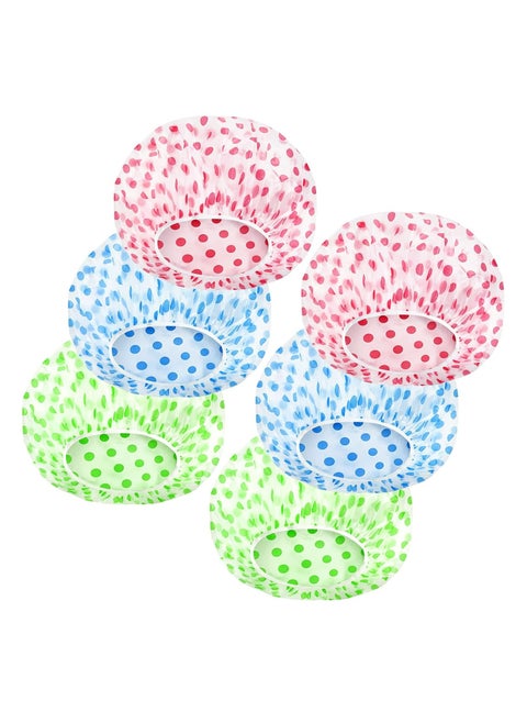 Shower Cap, Reusable Bath Hat - Waterproof with Elastic Band, Hair Protection for Men, Women, Ladies, Spa, Salon (Colorful Dotted) - 6-Pack