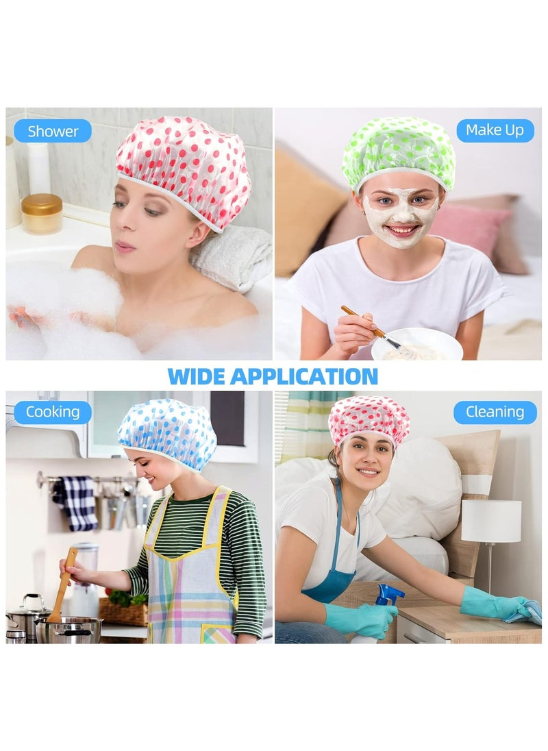 Shower Cap, Reusable Bath Hat - Waterproof with Elastic Band, Hair Protection for Men, Women, Ladies, Spa, Salon (Colorful Dotted) - 6-Pack